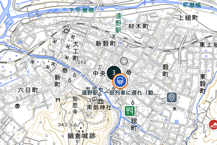 市民・観光客の立場で表示した遠野駅周辺の地図