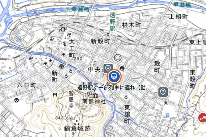 自治体の立場で表示した遠野駅周辺の地図