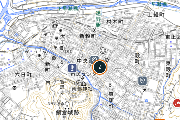 鉄道事業者の立場で表示した遠野駅周辺の地図